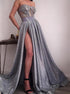 Silver Sequin Applique Strapless Illusion Prom Dresses LBQ1241